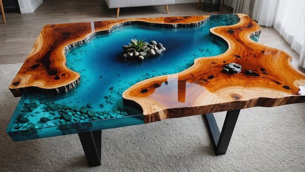 Tables artisanales exceptionnelles | table résine Époxy | table rivière